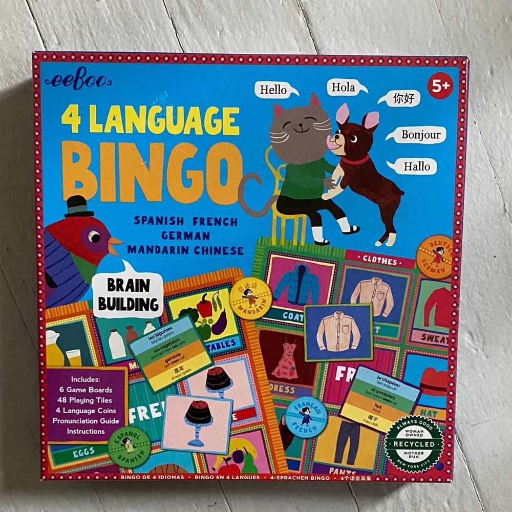 4 language Bingo French Spanish German Mandarin Chinese